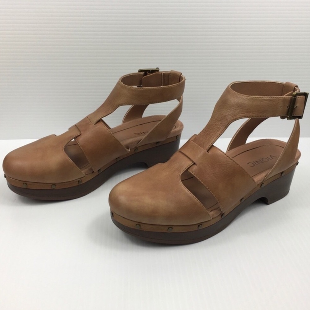 Vionic Faye Ankle Strap Clog Toffee Tan Leather NWOT - Picture 3 of 9